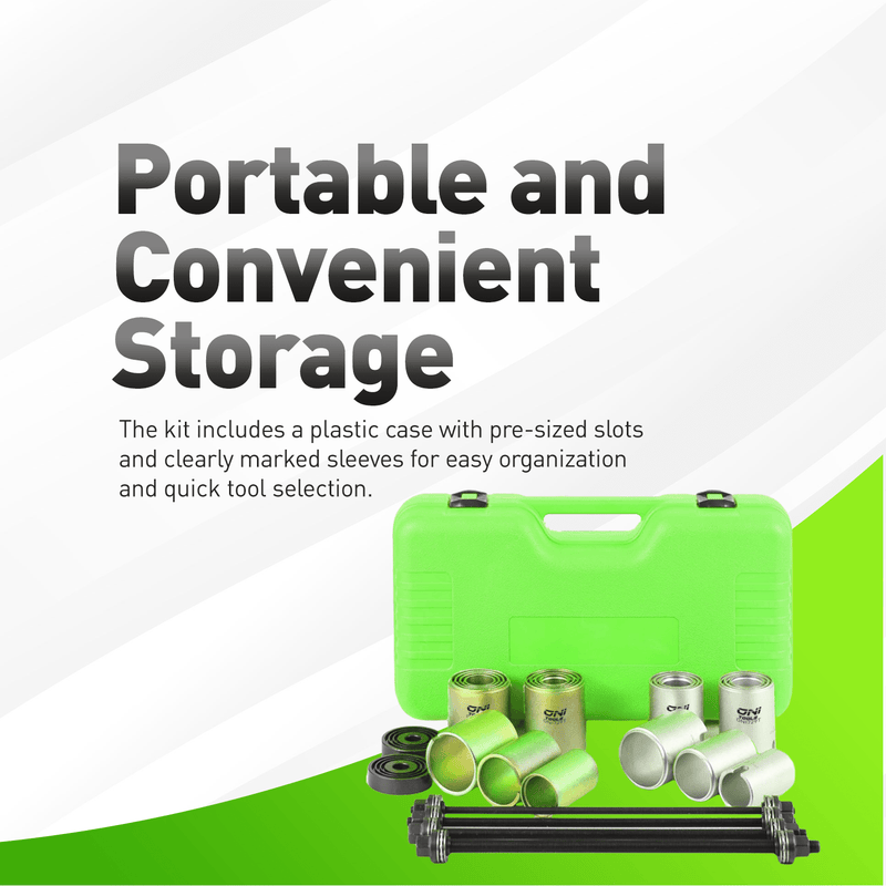 26-Piece Press & Pull Sleeve Kit For Bushings Bearings Seals on Cars LCV HGV (34–72 mm, M10–M16)