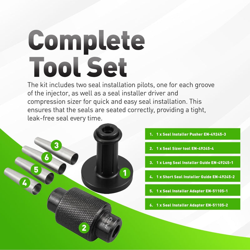 EN-49245 EN-51105 18683AA000 18683A Fuel Injector Seal Installer & Sizer Set for GM 2.0L–6.2L Subaru 2.0L 2.4L Turbo Alt